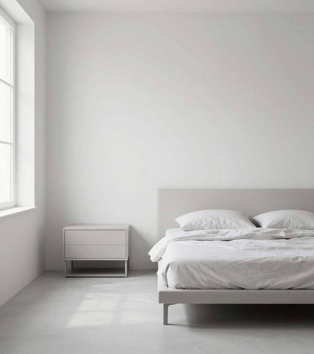 Minimalist bedroom design with clean lines and serene colors.