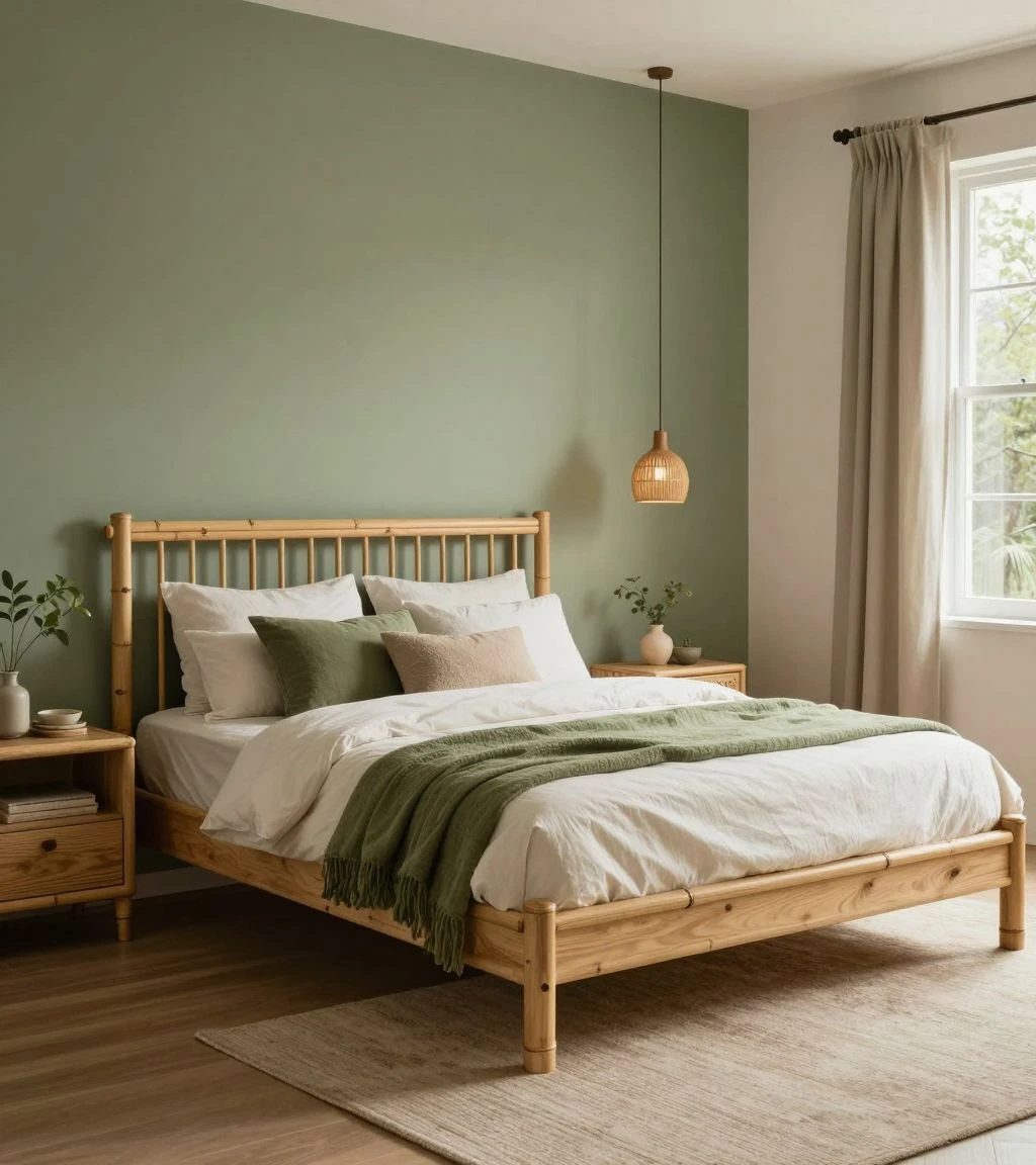 Eco-friendly bedroom with sustainable materials and earthy tones.