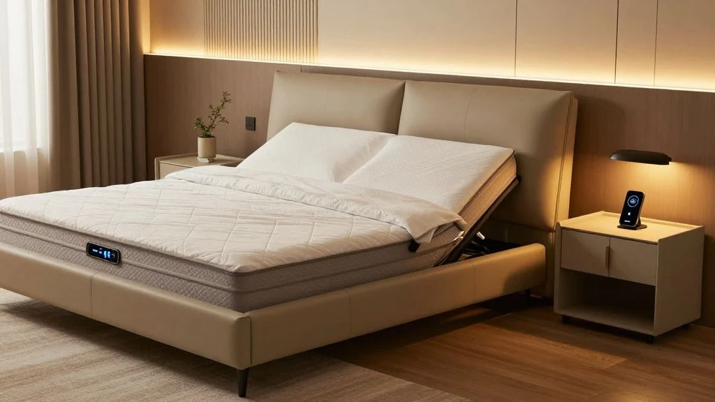 Modern bedroom showcasing smart furniture with high-tech features.