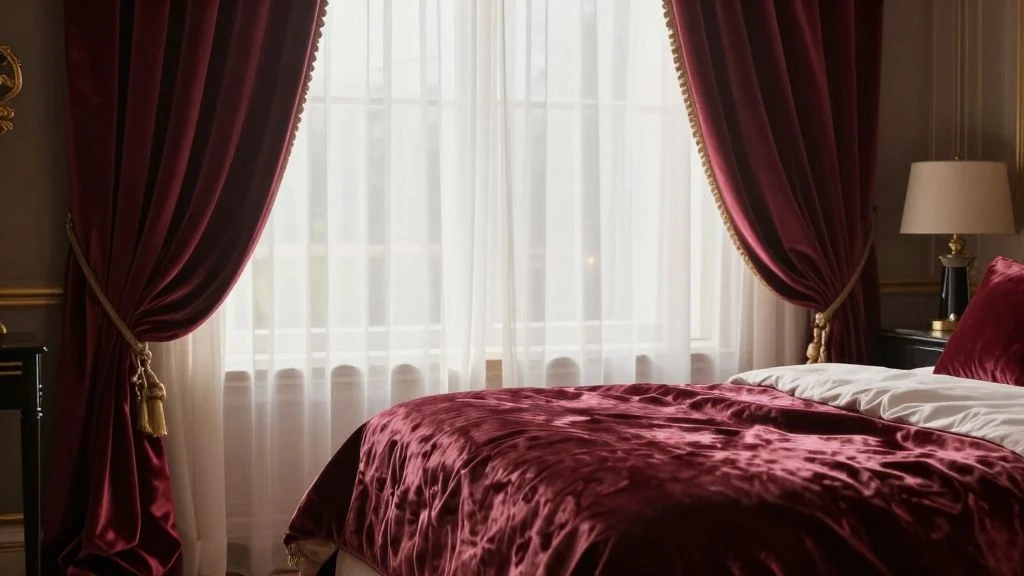Luxurious bedroom set featuring rich textures and opulent fabrics.