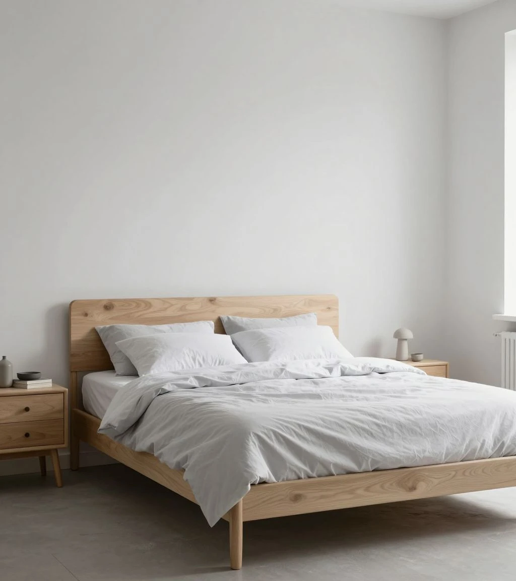 Scandinavian design bedroom set with minimalism and functional decor.