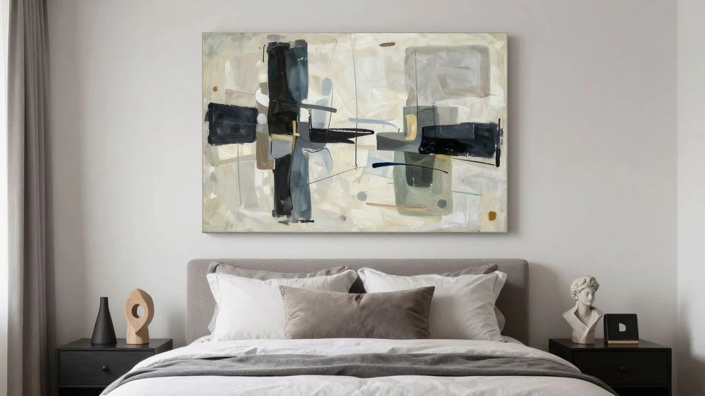 Artistic bedroom featuring statement pieces and a creative design.
