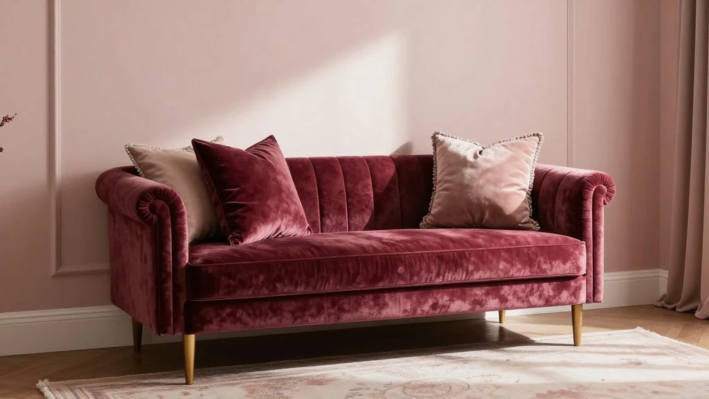 Elegant bedroom with a jewel-toned upholstered bench and soft decor.