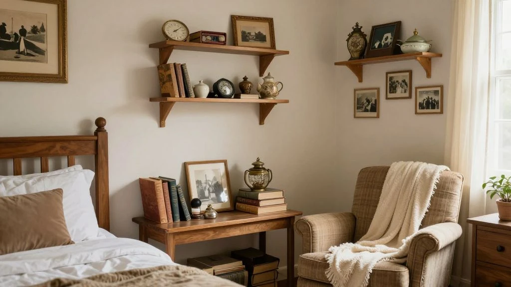 Charming bedroom with nostalgic decor accessories and warm light