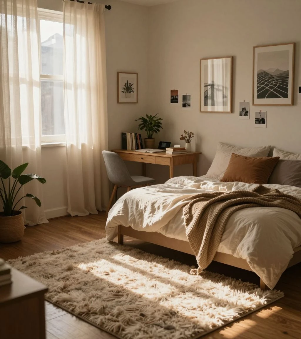 Cozy teen bedroom with personalized decor and soft textiles