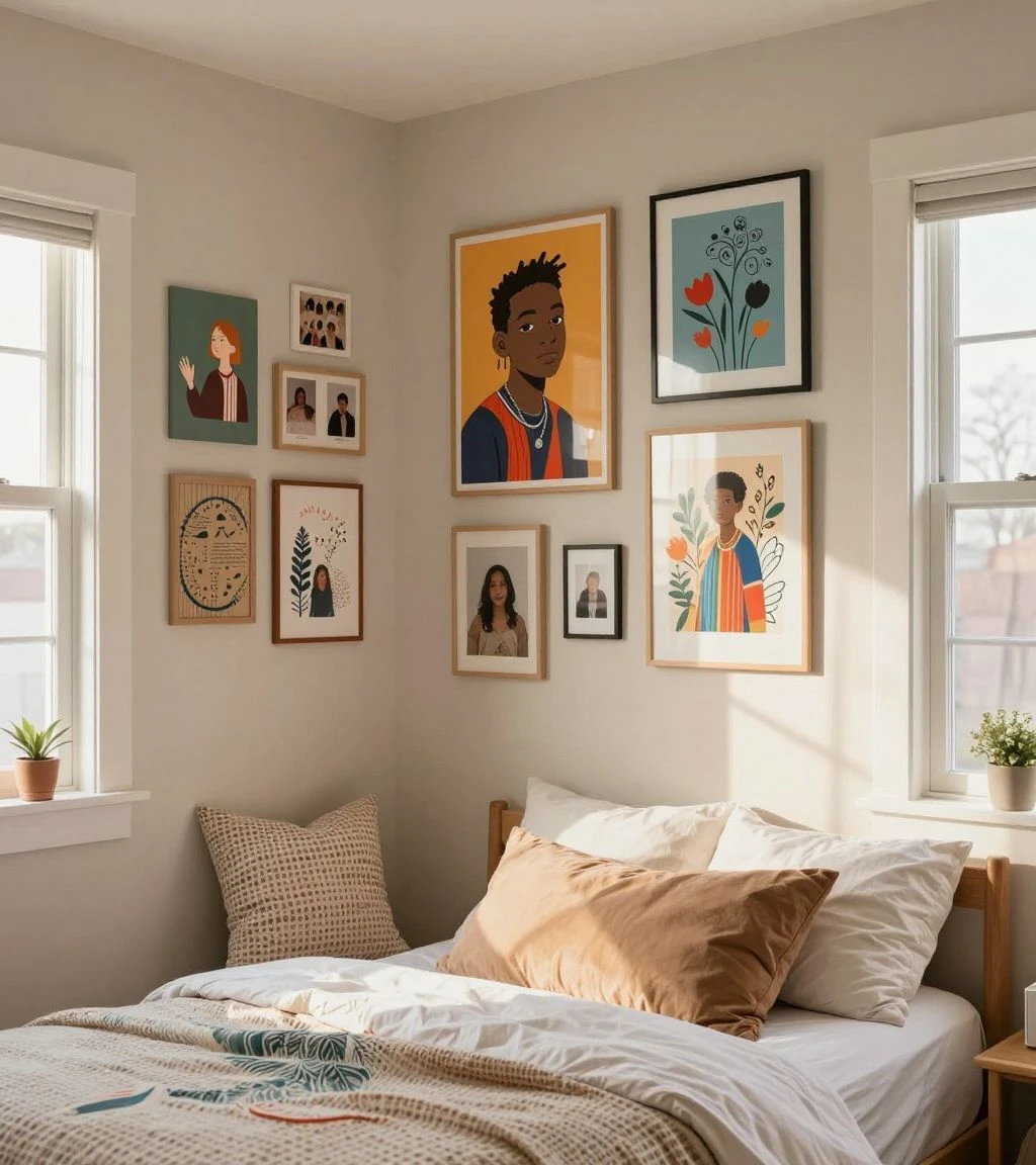 Personalized teen bedroom with art and decor