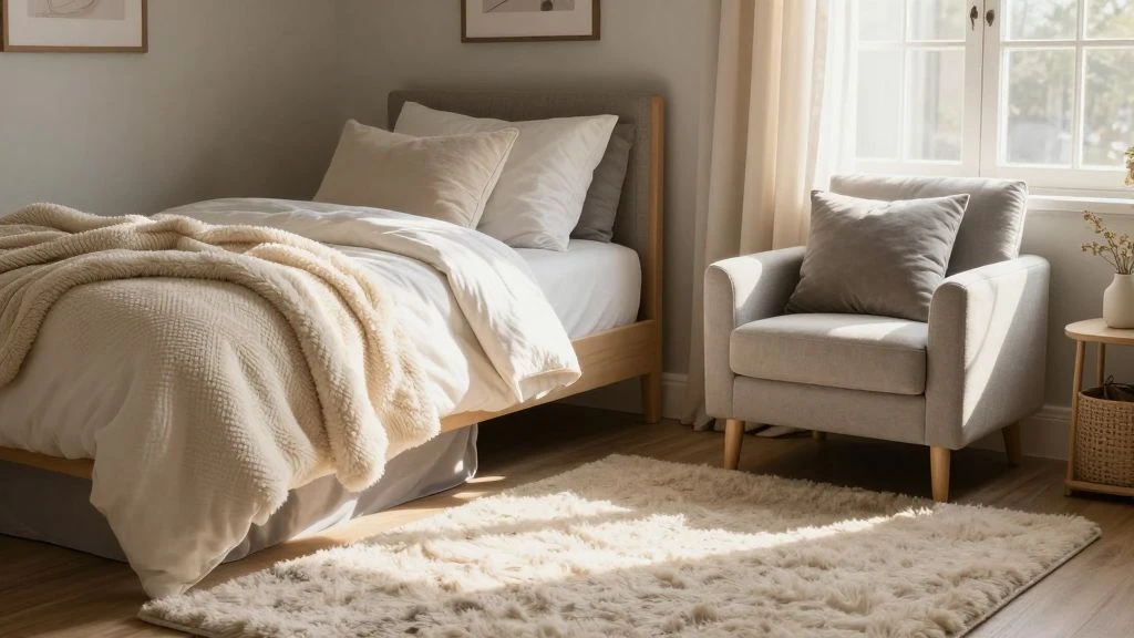 Cozy teen bedroom with inviting textiles