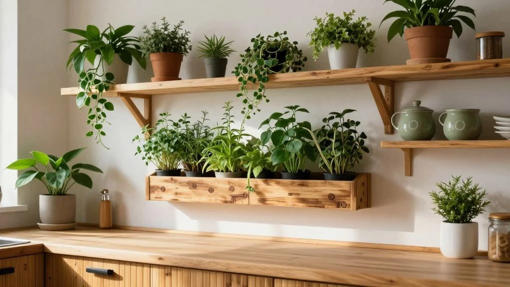 Eco-friendly kitchen with bamboo and herb wall
