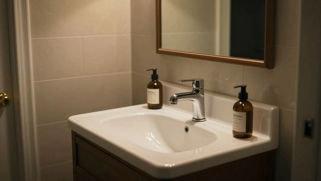 Textured bathroom wall with wood and stone accents
