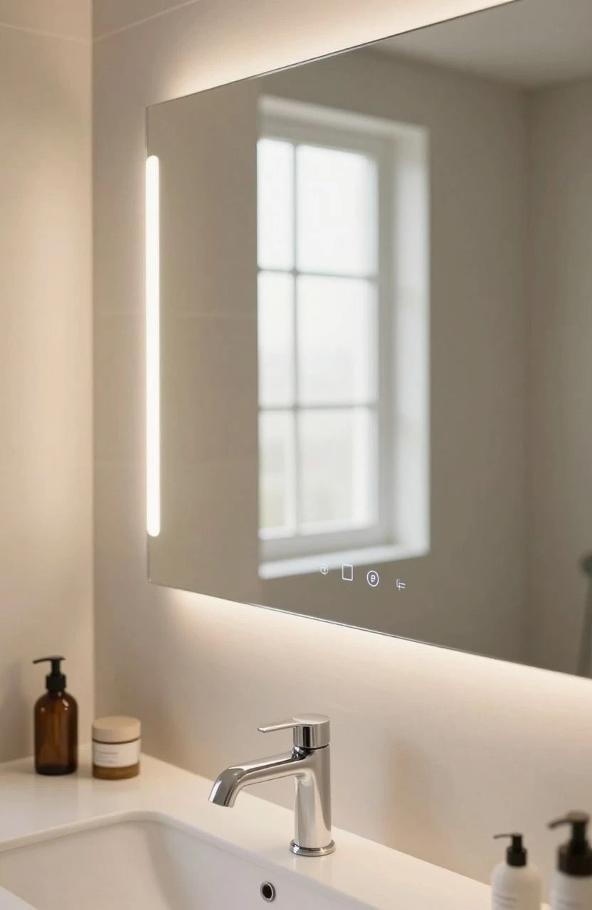 Bathroom countertop with smart mirror and elegant decor