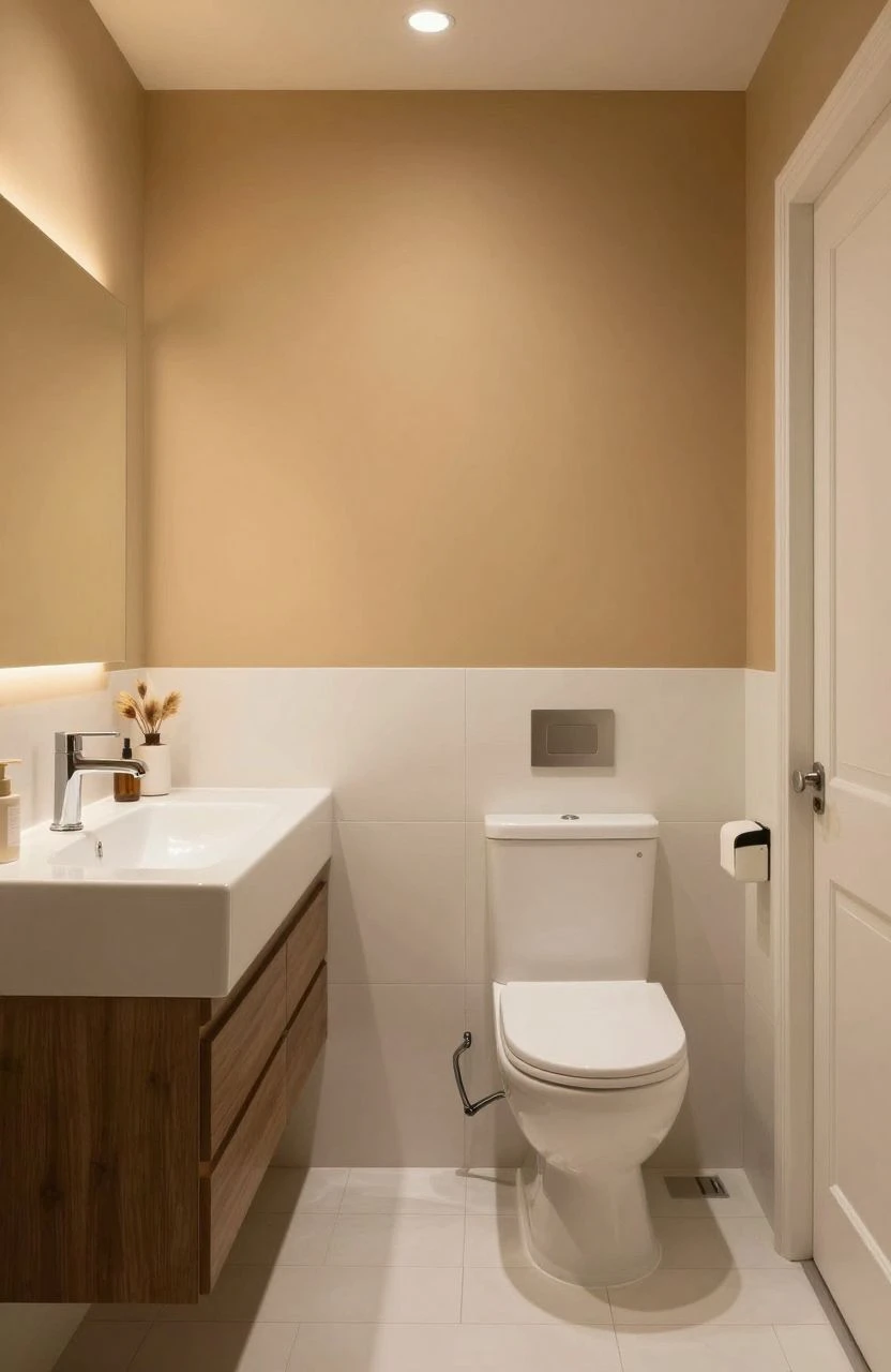 Cozy bathroom color scheme with warm lighting
