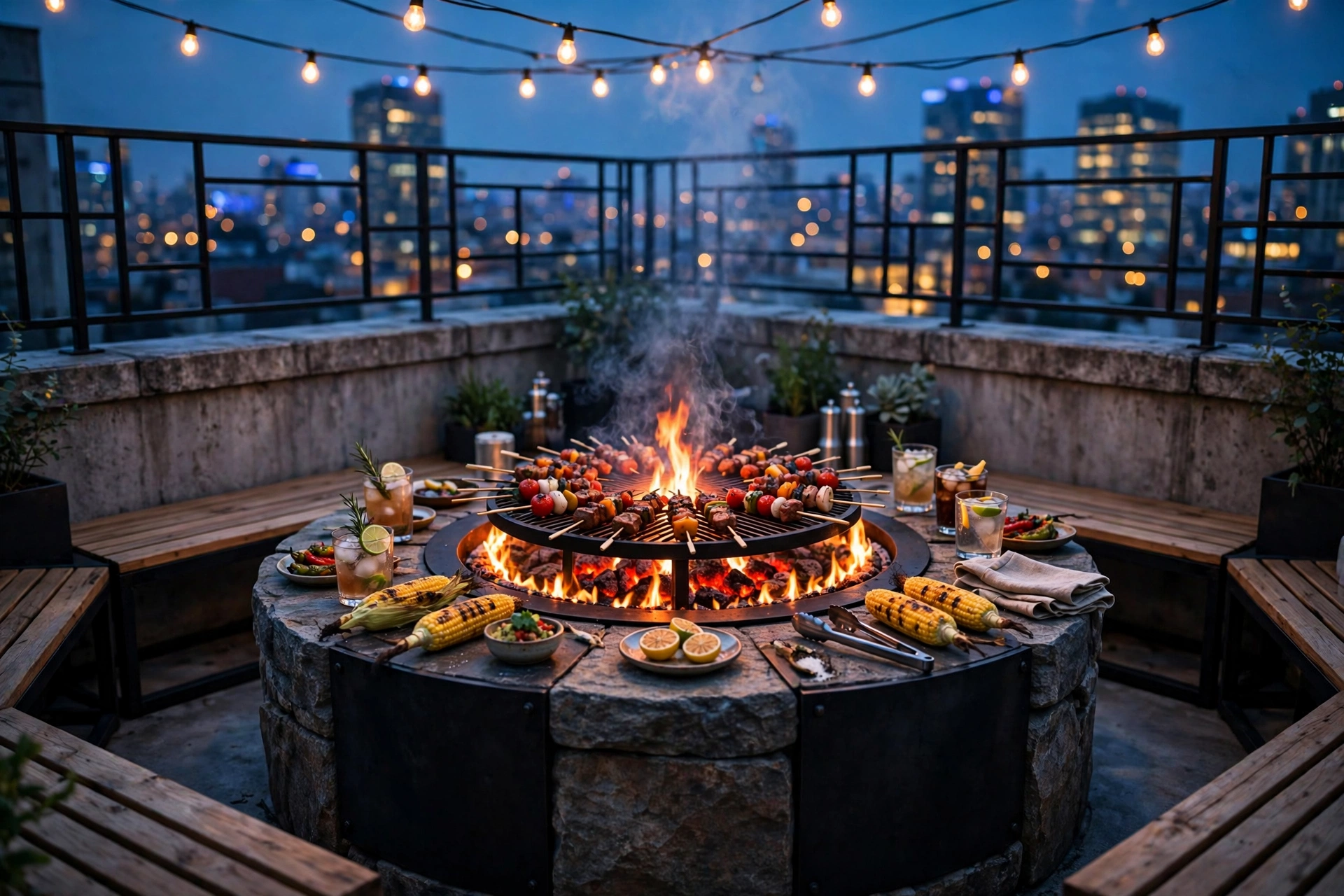Compact Fold‑Out Grill with White Marble Top – Rooftop BBQ Area Ideas: 9 Grill Stations Built for Small Urban Roof Decks