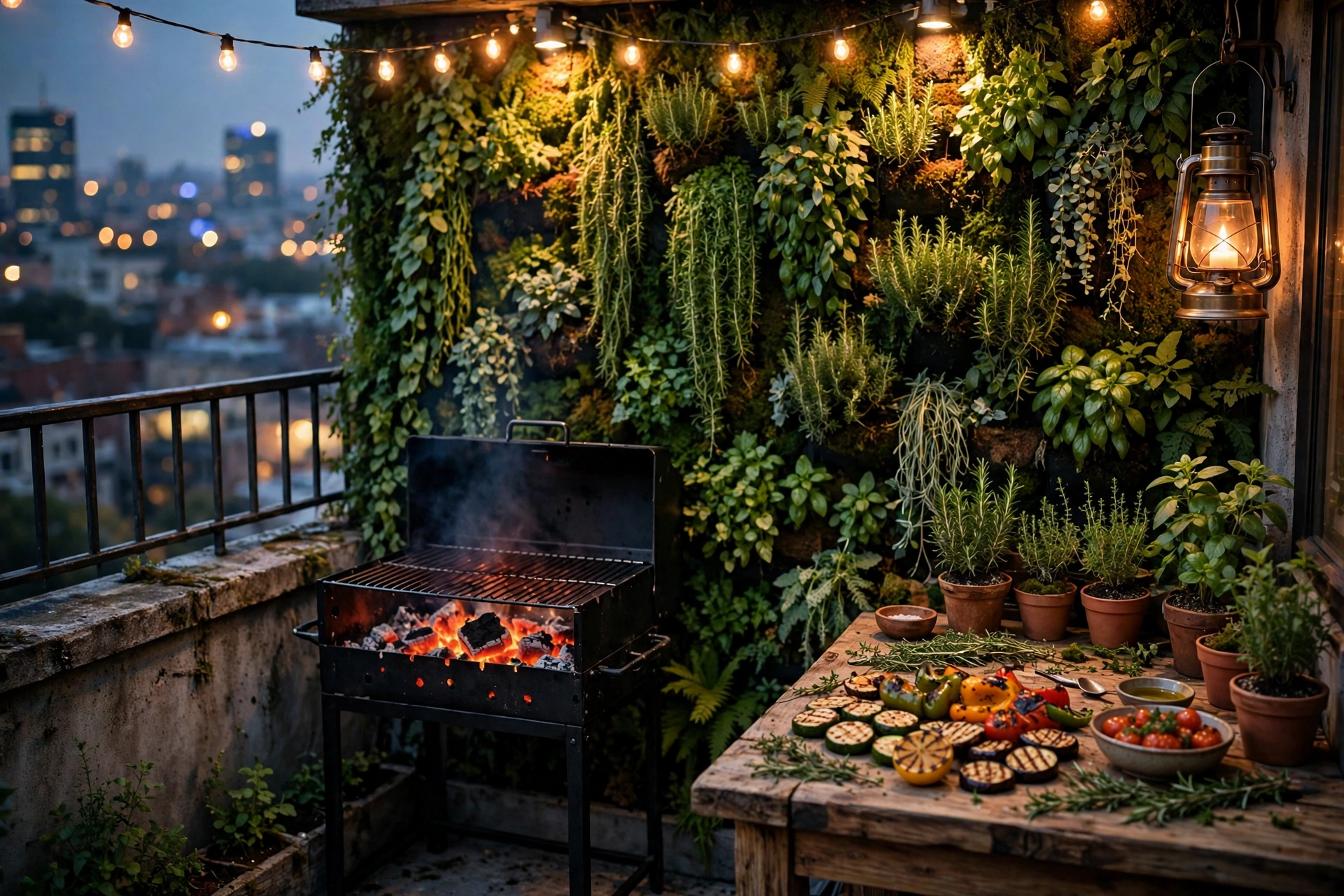 Industrial Metal Cart with Neon Accents – Rooftop BBQ Area Ideas: 9 Grill Stations Built for Small Urban Roof Decks